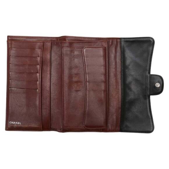 CHANEL Authentic Black Lambskin Leather Logo Wallet